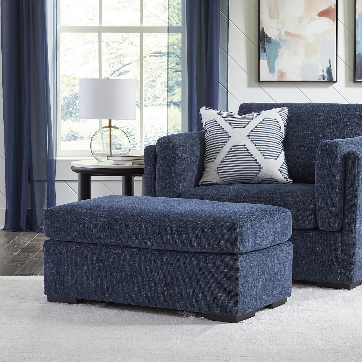 EVANSLEY NAVY OTTOMAN | Lifestyle Furniture by Babette's