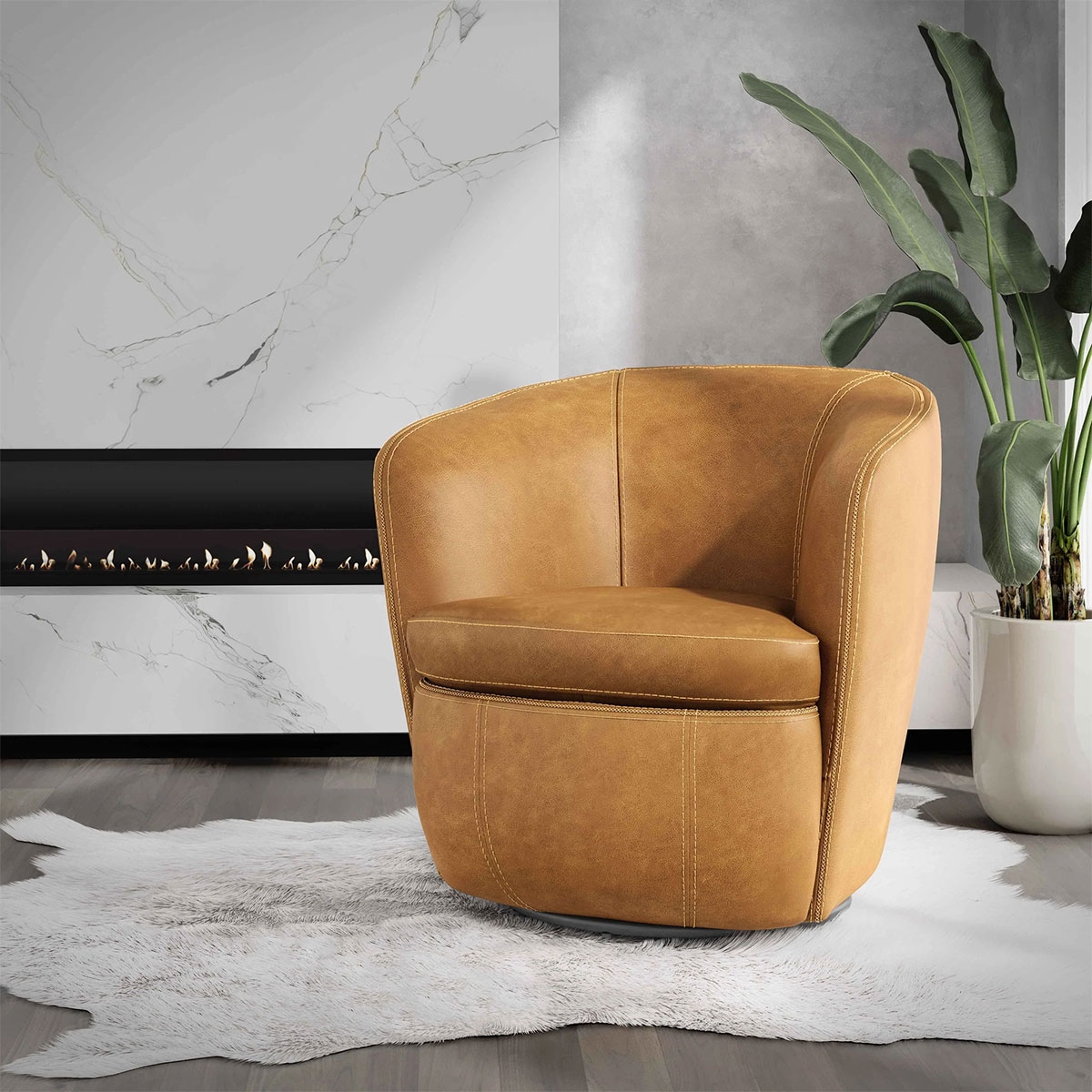 Picture of BAROLO CARAMEL LEATHER SWIVEL CHAIR