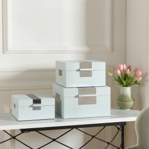 Picture of S/3 SPA BLUE LEATHER DECOR BOXES