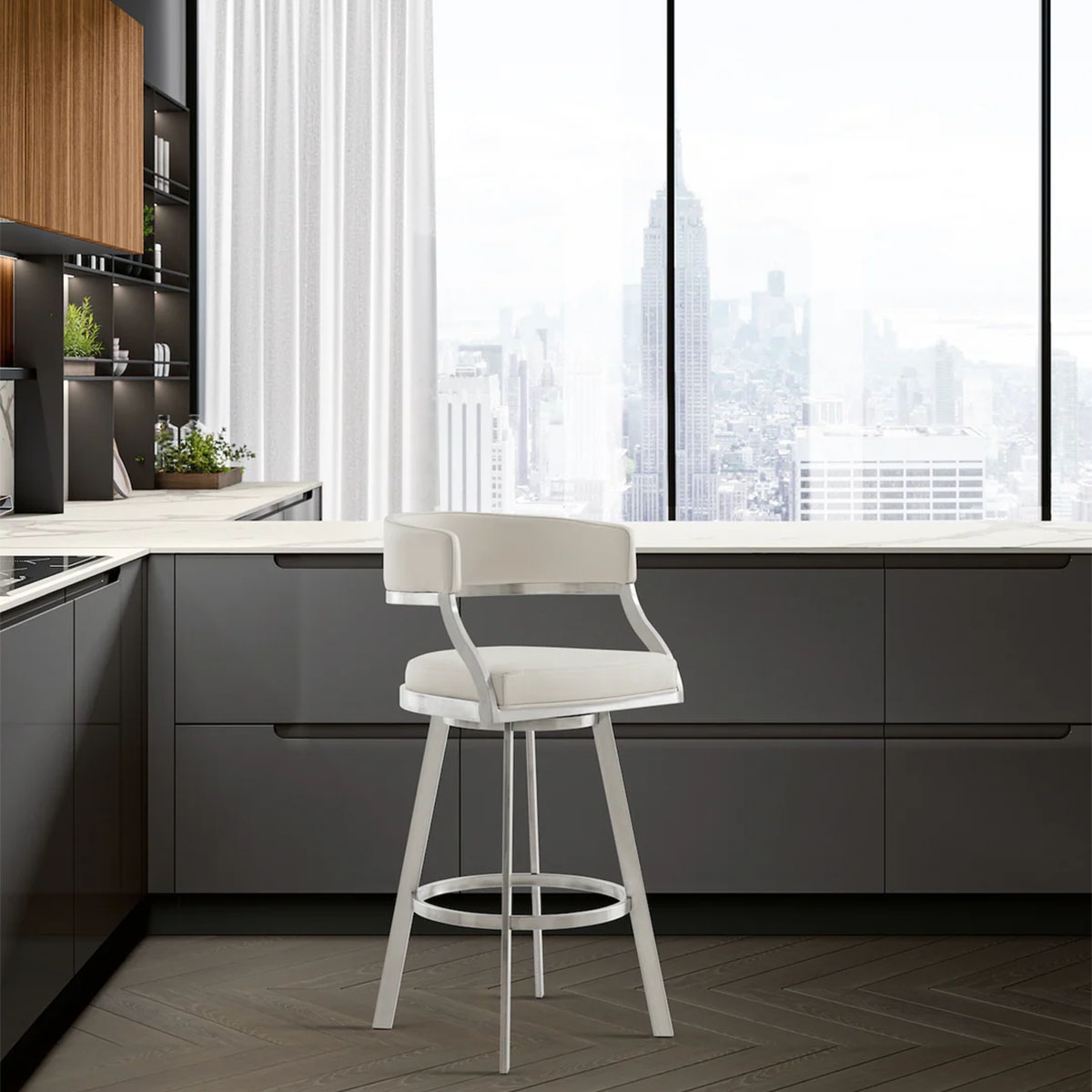 Picture of SATURN CREAM LEATHER & STEEL SWIVEL COUNTER STOOL