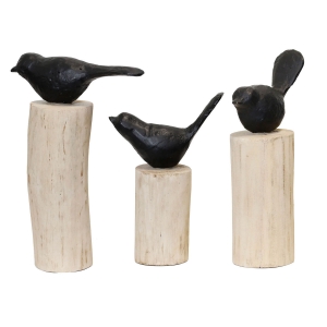 Picture of S/2 BLK BIRDS ON WOOD BASE